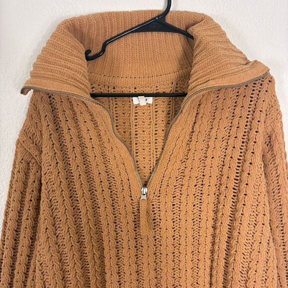 Aerie Carmel Knit Plush Quarter Zip Oversized Collared Pullover Sweater Size XS - Picture 6 of 13